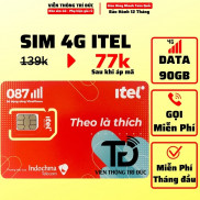 Sim 4G iTel iTelecom May77, Data 90Gb/Tháng, Gọi Miễn Phí, Free 60 tin nhắn, Sim indochina v77 - mạng Vinaphone giá rẻ