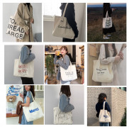 Túi tote túi vải canvas phong cách Hàn quốc, có khóa miệng ngăn phụ bên trong tiện dụng-Haka store