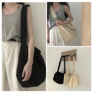 Túi tote đeo chéo trống siêu to có khóa kéo vải canvas phong cách ULZZANG đựng vừa sách khổ khổ a4