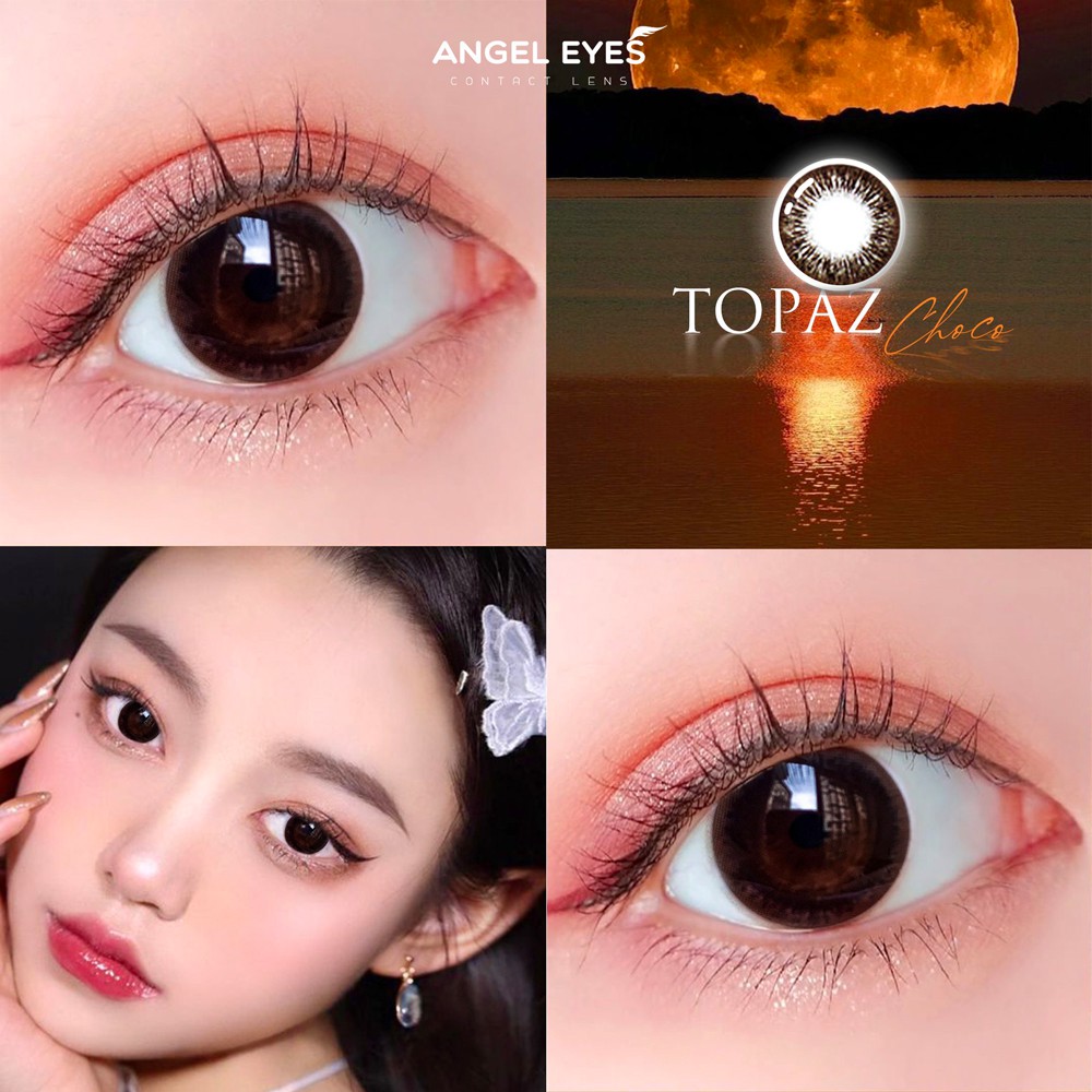 Kính giãn tròng Angel Eyes Topaz Choco có độ - Chất liệu Silicone Hydrogel độ giãn 14.7