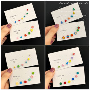 Bộ 6 khuyên tai mạ bạc S925 kiểu dáng hoa cúc nhiều màu sắc phong cách Hàn Quốc xinh xắn thời trang