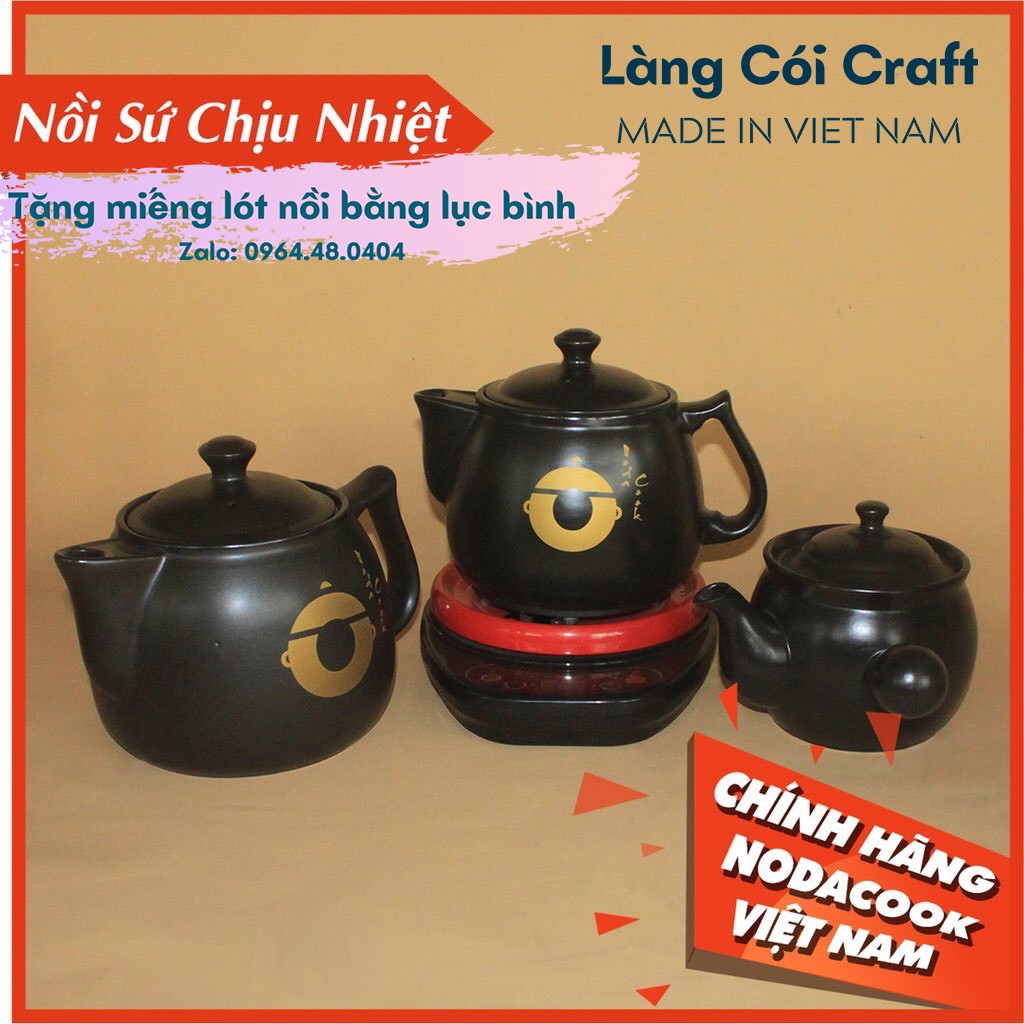 Ấm sắc thuốc Nodacook  2L - 3L - 4L kèm bếp điện (Làng Cói Craft - Made in Viet Nam phân phối)