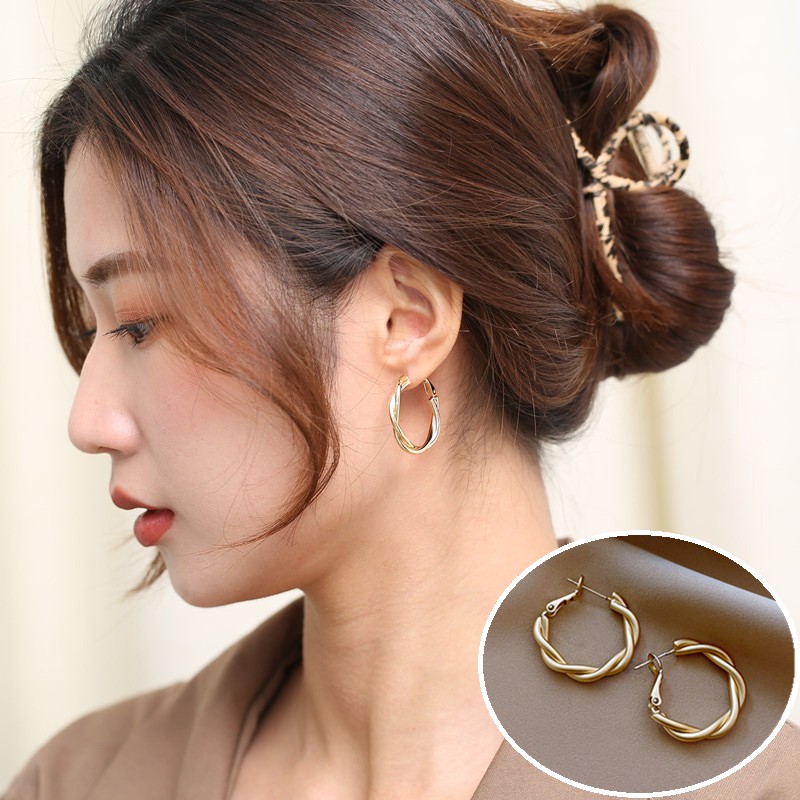  Bông tai dạng xoắn đơn giản phong cách Hàn Quốc cho nữ