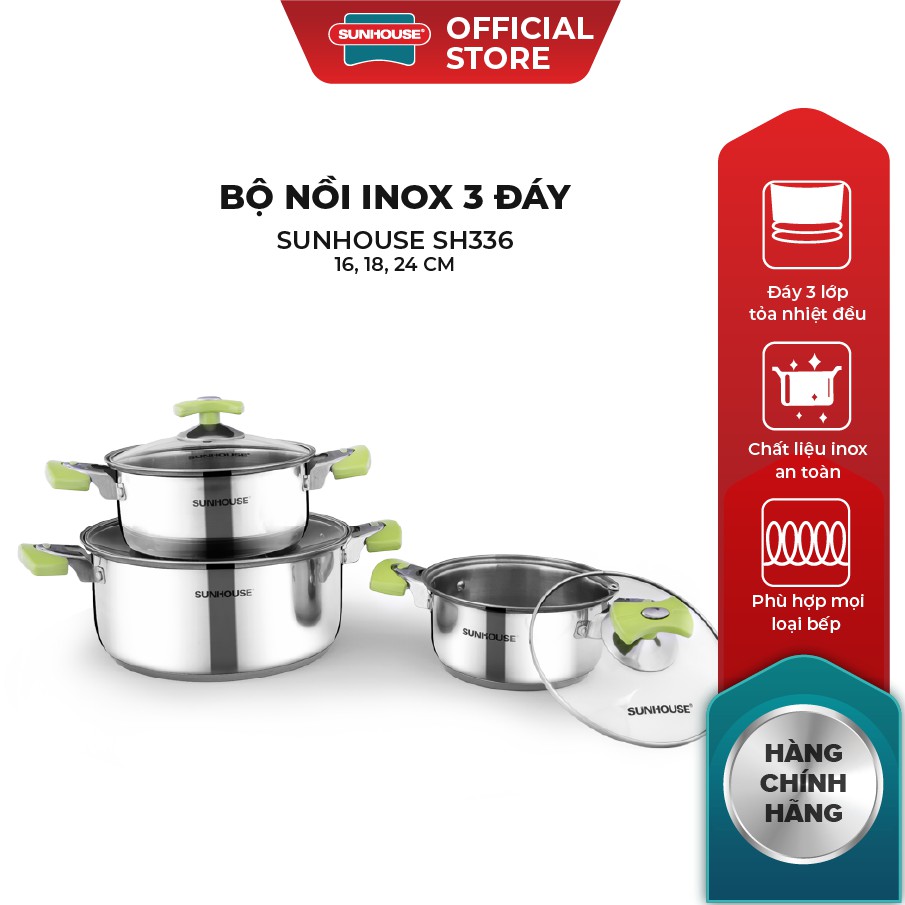 Bộ nồi inox 3 đáy SUNHOUSE SH336
