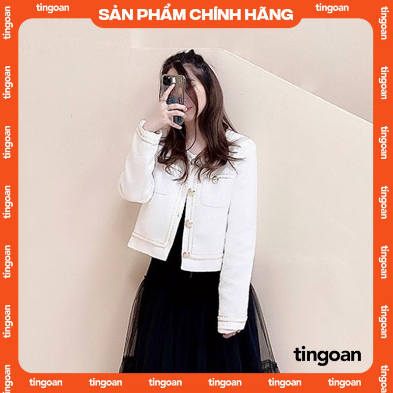 [Nhập WABR152 giảm 10% đơn 250K]Áo khoác tweed bện dây dài tay trắng tingoan FAIRY GLAM JACKET/WH