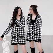 Áo khoác len cardigan caro tingoan HELLEN CARIDGAN/BL