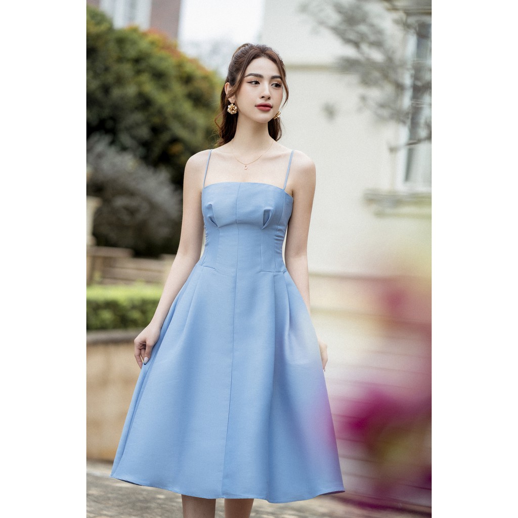 Đầm hai dây RECHIC cúp ngực Swan Strap màu xanh