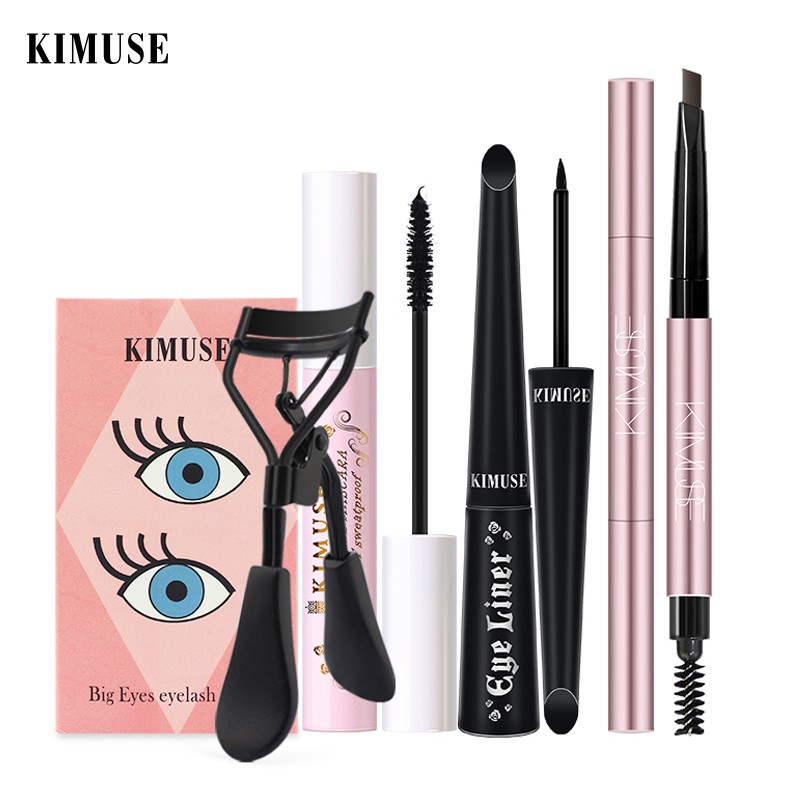 Bộ 4 Món KIMUSE Gồm Bút Kẻ Mày 2 Đầu Chống Nước + Mascara Dày Mi + Bút Kẻ Mắt Dạng Lỏng + Dụng Cụ Bấm Cong Lông Mi