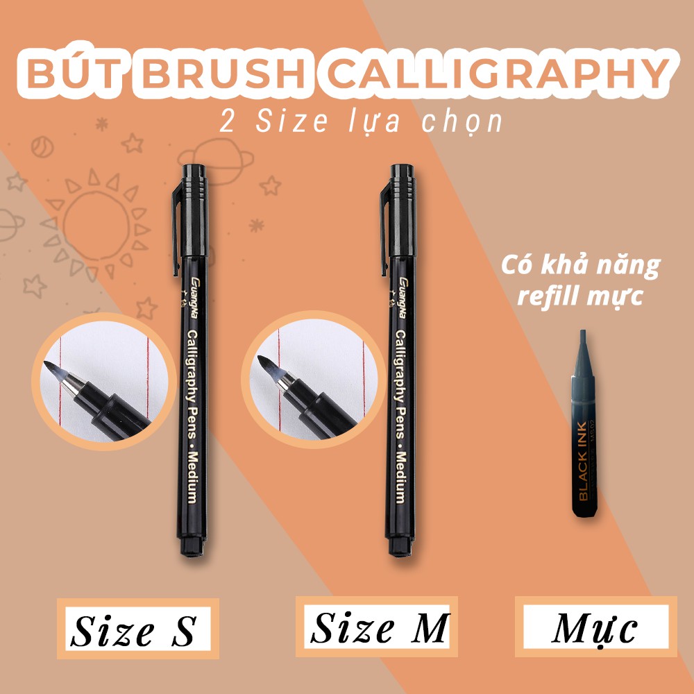 Bút Brush Viết Calligraphy Bullet Journal giá rẻ - Có thể refill mực