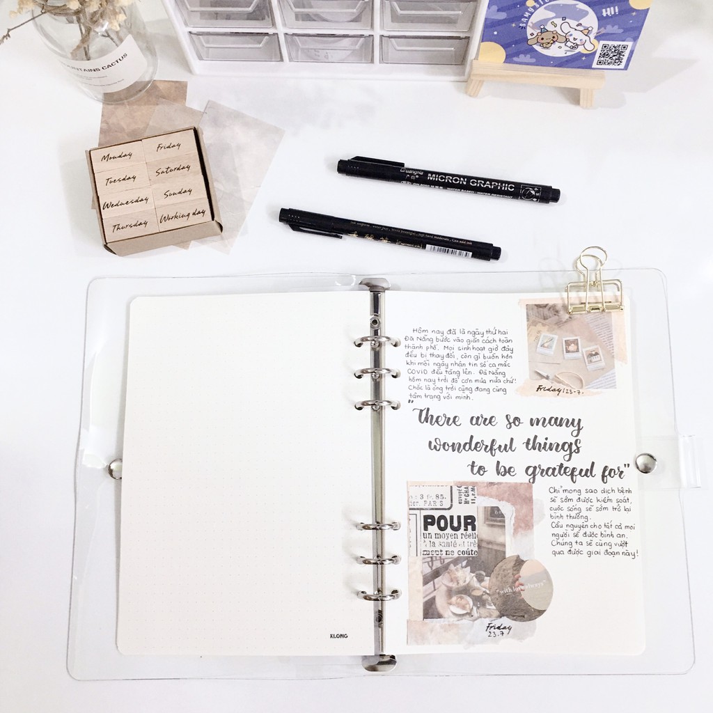 Binder Bìa Dẻo Cao Cấp Trong Suốt Size A5 Sẵn 200 Trang Giấy KLONG 120 GSM Cực Dày Sổ Bullet Journal Planner