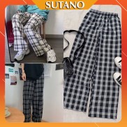 Quần kẻ caro ống rộng-Quần suông ống rộng kẻ sọc dáng dài cạp cao hottrend 2021 Q456 SUTANO