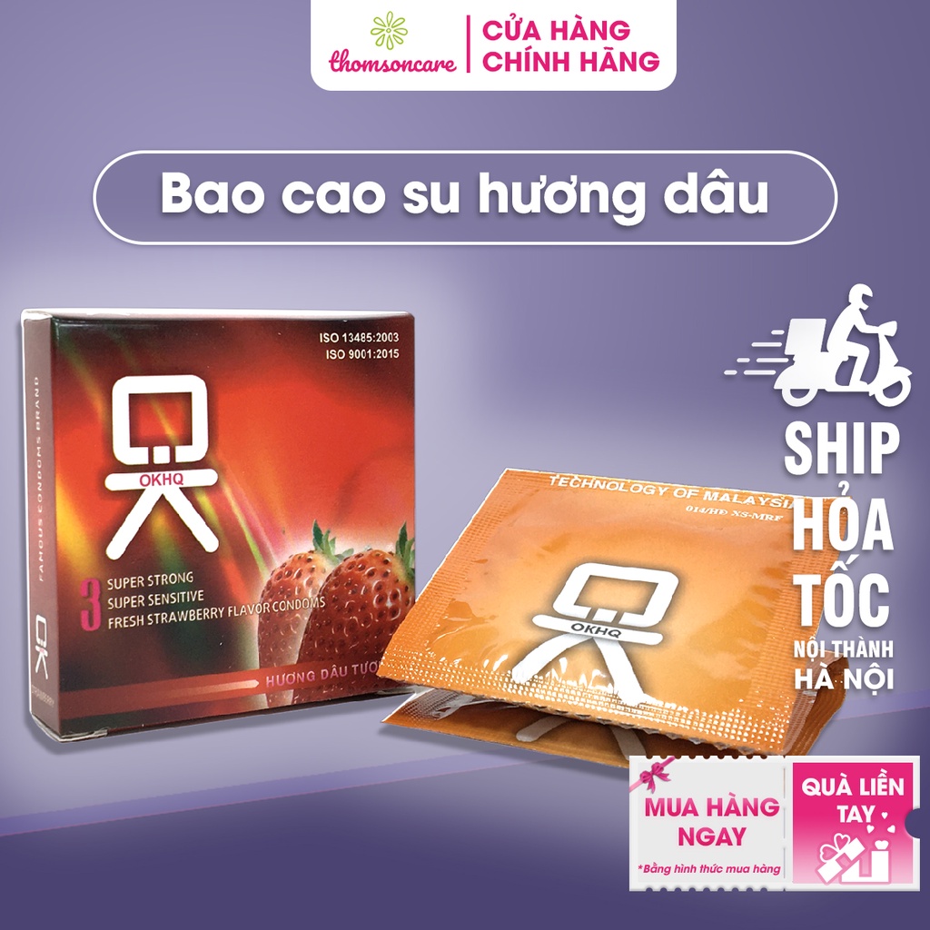Bao cao su Ok vị dâu - Luôn che tên sản phẩm - Hộp 3 chiếc