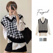 Áo gile kẻ caro vintage Forgirl áo không tay dáng xuông cá tính