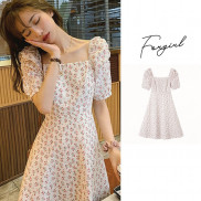 Váy hoa nhí nữ màu trắng tiểu thư kiểu dáng basic váy cổ vuông