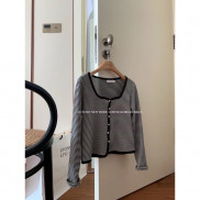 KUCHIMACHIC - Áo cadigan len mỏng, hoạ tiết kẻ, kiểu dáng đơn giản thích hợp mặc thời tiết se lạnh MÃ 9190