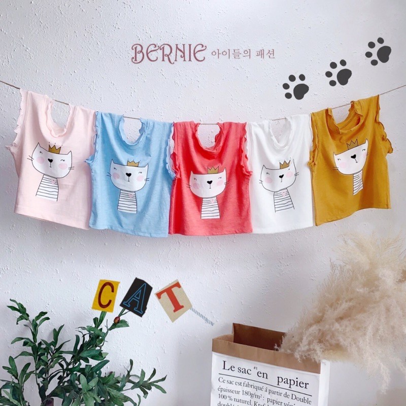Áo bé gái BERNIE ba lỗ cuộn bèo King Cat cho bé 9-22kg