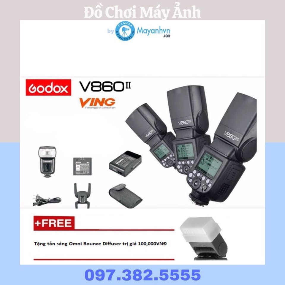 Đèn Flash Godox Li-ion VING V860 II I-TTL for Canon/Nikon/Sony/Fuji - Tặng kèm tản sáng omni