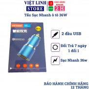 Tẩu sạc xe hơi 36W - củ sạc nhanh xe hơi ô tô QC 3.0, 2 cổng USB - Việt Linh Store