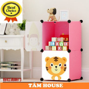 Tủ nhựa ghép,tủ quần áo,tủ nhựa đựng quần áo đa năng tâm house đủ 2 ô hồng hoạt hình