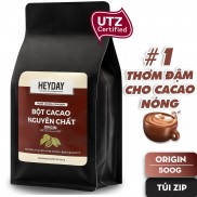 Túi zip 500g Bột cacao nguyên chất 100% không đường Heyday - Dòng Origin thượng hạng - Chuẩn UTZ Quốc Tế