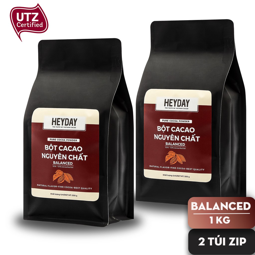 Bột cacao nguyên chất chứng nhận UTZ Heyday Balanced 1kg (2 túi x 500g)