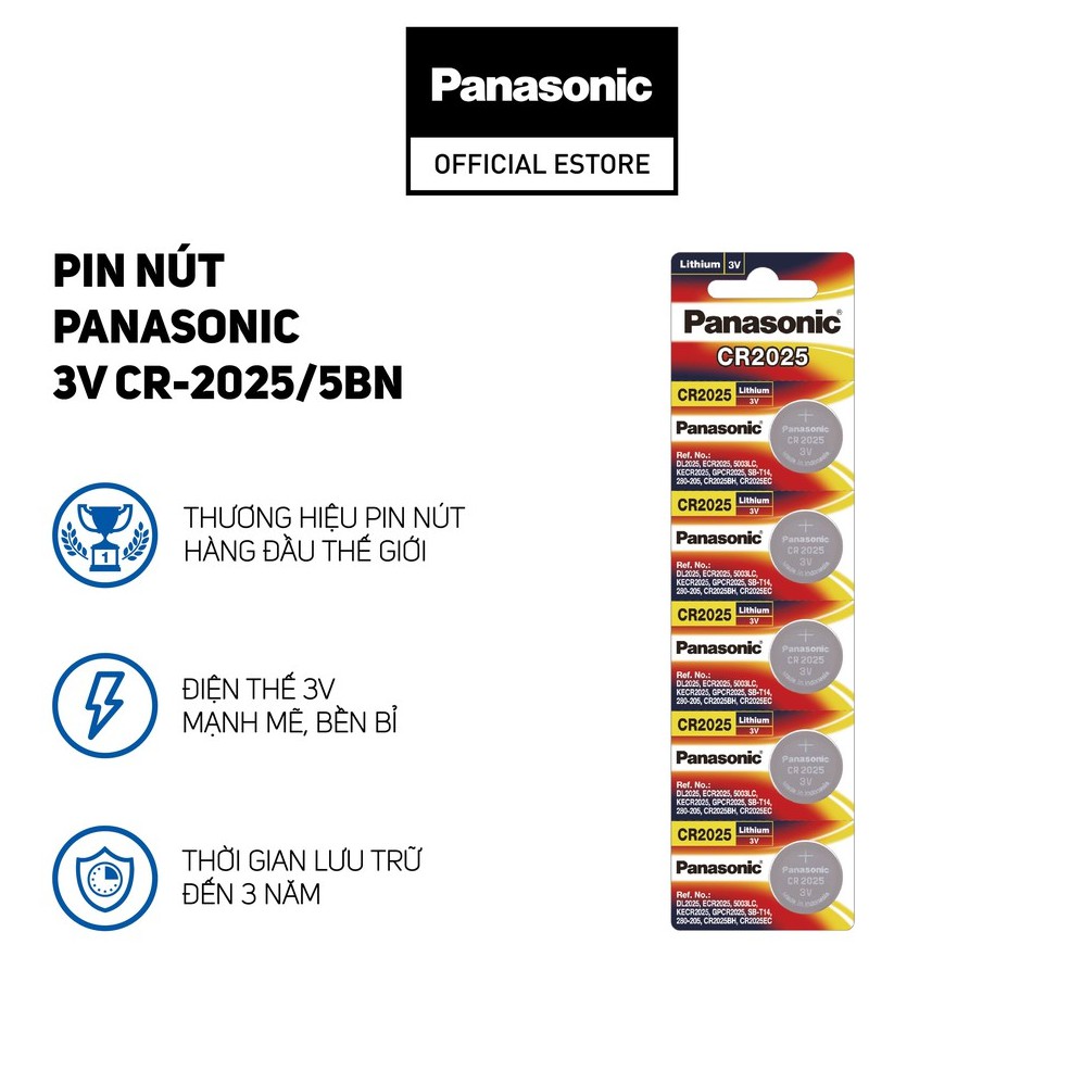 Pin Nút Panasonic 3V CR-2025/5BN (Vỉ 5 Viên) - Hàng Chính Hãng