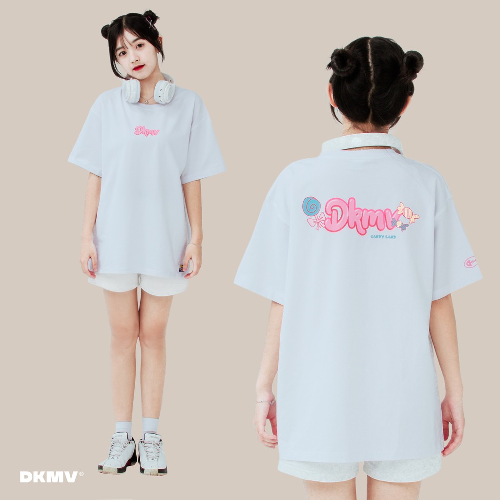 Áo thun nữ cotton màu trắng cổ tròn oversize | DKMV White Candy Land Tee