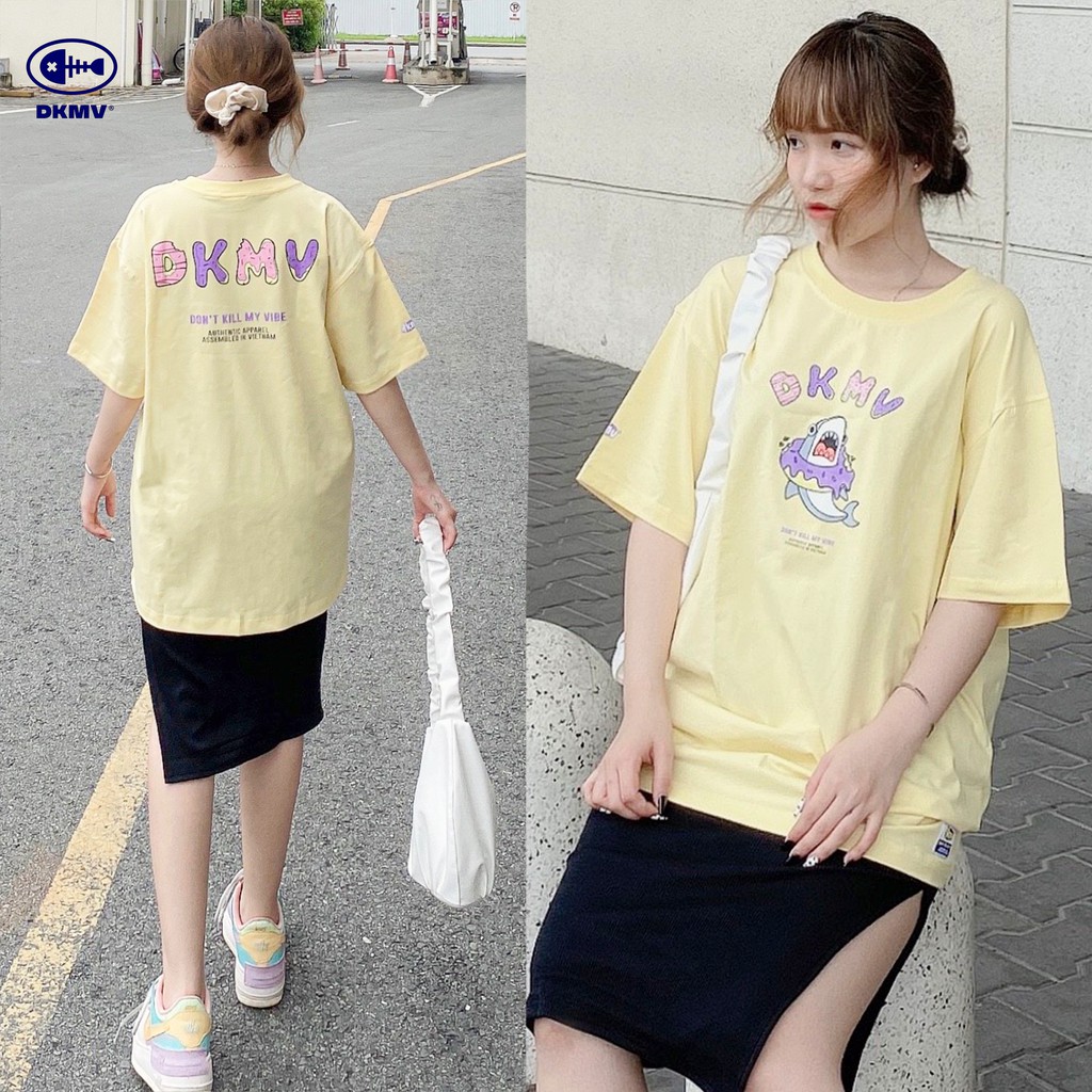 Áo phông unisex form rộng DKMV màu vàng | Áo thun nữ Donut Tee