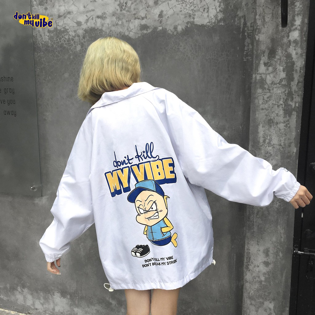 Áo khoác nữ Don't Kill My Vibe vải dù màu trắng, form rộng - Baseball Jacket