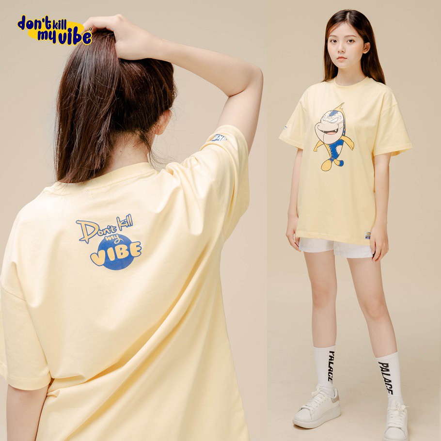 Áo thun nữ cotton màu vàng form rộng in hình | DKMV Yellow Monster Tee