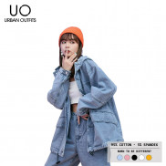 Áo Khoác Jean Nữ Form Rộng URBAN OUTFITS Kiểu Trơn AKO01 Hàn Quốc Outfit Có Nón Mũ Chống Nắng Freesize 100% Cotton Đẹp