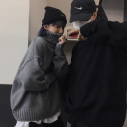 Áo sweater tay dài cổ lọ dáng rộng màu trơn phong cách Hàn Quốc trẻ trung dễ phối đồ