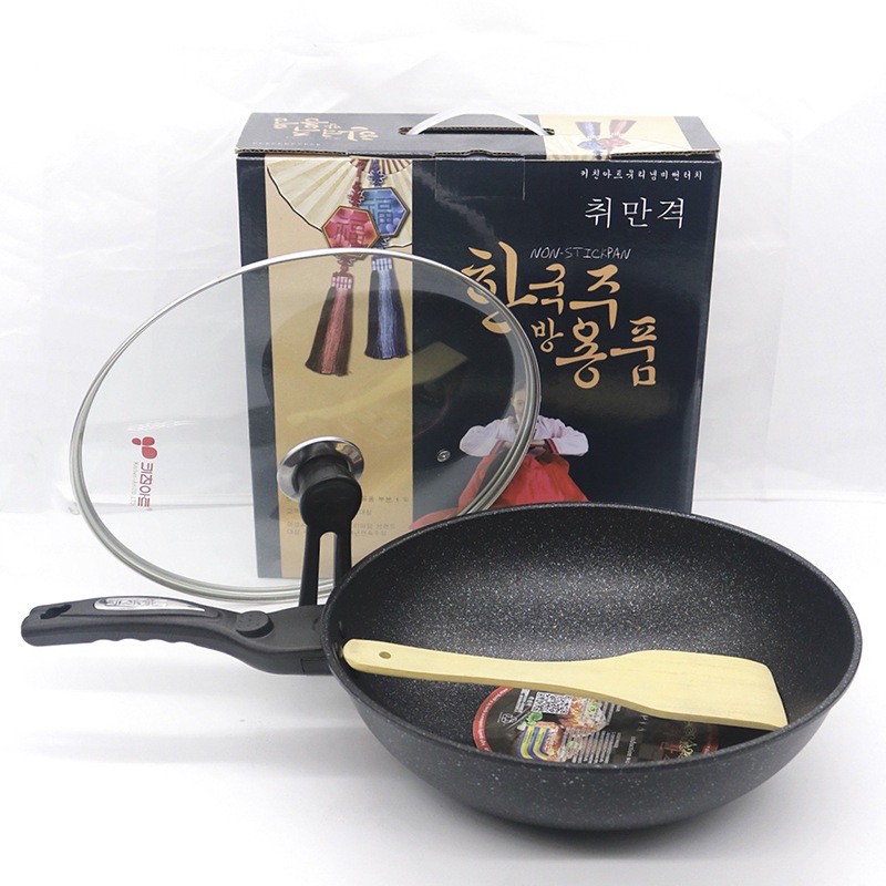 ❤XẢ LỖ❤Chảo Chống Dính Siêu Bền Sâu Lòng Đá Coopia Hàn Quốc có nắp kính size 32cm/30cm (Tặng Thìa Gỗ + 2 Mút Bửa Bát)