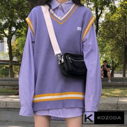 Áo len gile mác ngực bốn màu phong cách hàn quốc mùa thu 2021 ulzzang vintage kozoda M66