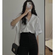 Áo sơ mi nữ form rộng kẻ Kiểu Màu Trắng đen xanh đẹp tay lỡ có cài cúc ulzzang vintage hàn quốc cao cấp kozoda SM48