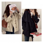 Áo khoác nữ kaki kèm đai cổ điển 2 lớp phong cách mùa thu đông Hàn Quốc 2021 hai màu be đen Kozoda AK11