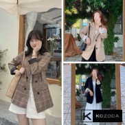 Áo blazer nữ áo vest khoác ngoài phong cách hàn quốc màu đen nâu tây kẻ 2 lớp 1 lớp kozoda AK1