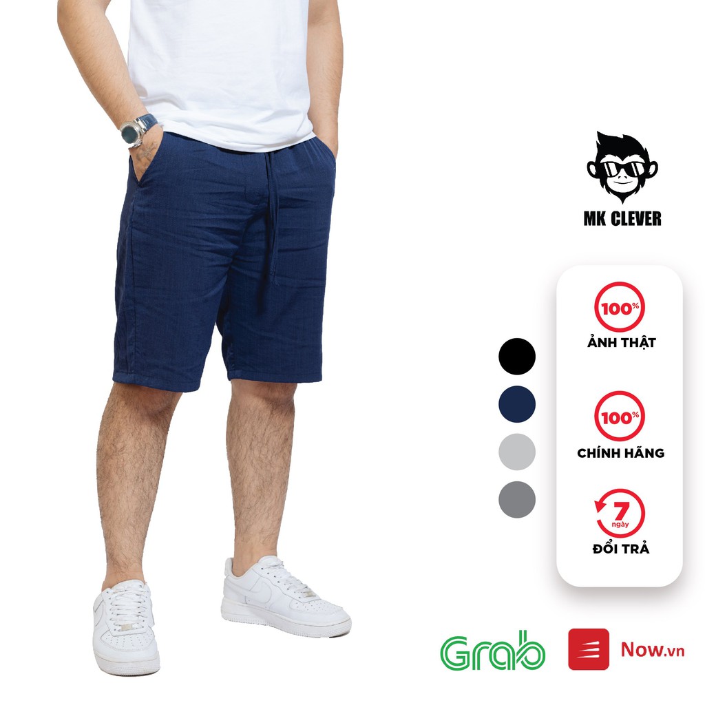 Quần short đũi nam có cúc MK CLEVER, chất liệu vải đũi xước chống nhăn, mát - QSX01