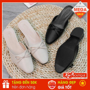 Giày Cao Gót, Sục Nữ H.TU Mũi Nhọn Phối Nơ Nhỏ Xinh Gót Vuông Cao 3CM - Chất Da Mờ Bao Đẹp CG293/94