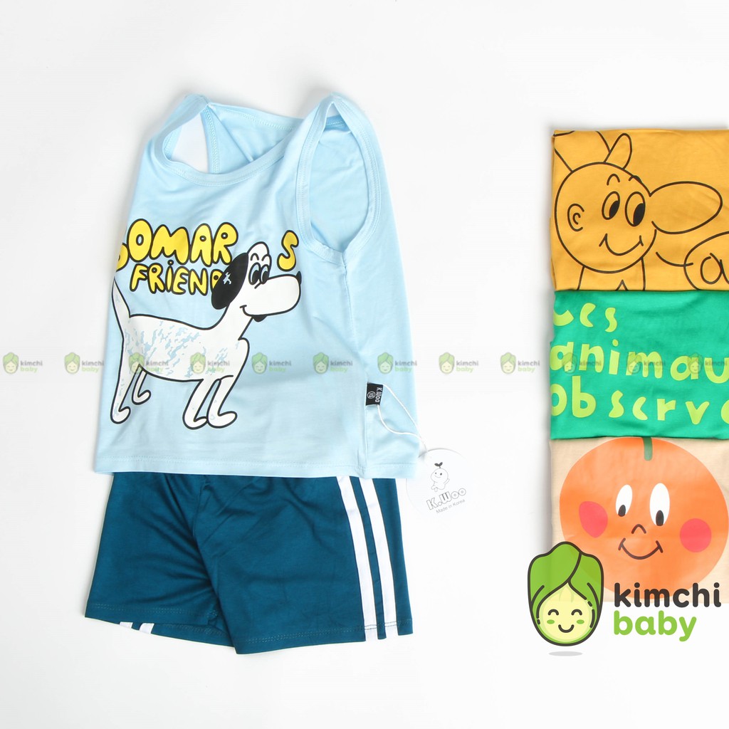 Bộ Ba Lỗ Bé Trai, Bé Gái KIMCHIBABY Vải Thun Lạnh Họa Tiết Kute Quần Sọc Dễ Thương, Áo Ba Lỗ Cho Bé Minky Mom KW3LO2102