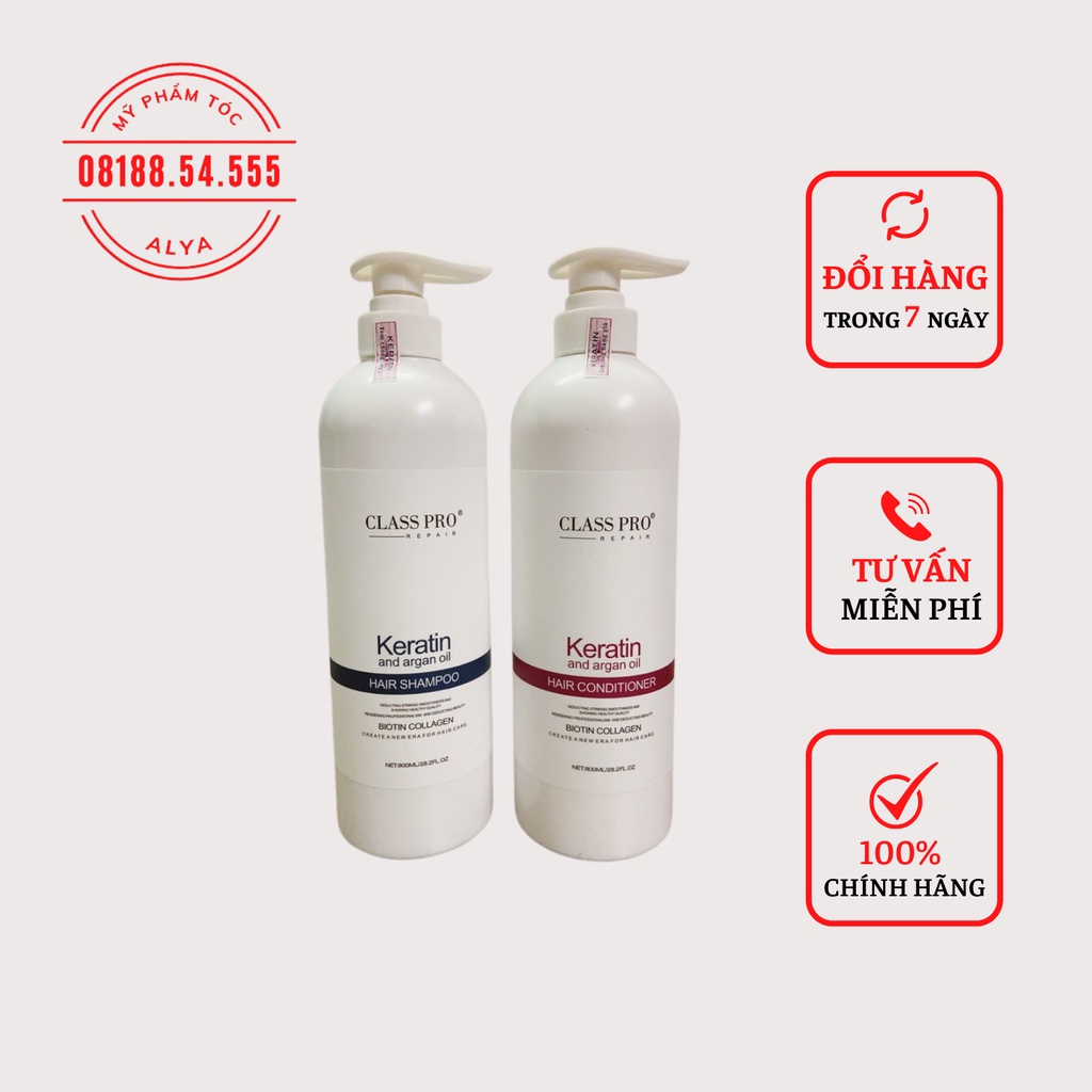 SET GỘI XẢ, CẶP GỘI XẢ KERATIN CLASS PRO 800ML PHỤC HỒI, KÍCH THÍCH MỌC TÓC|HÀNG CHÍNH HÃNG ALYA ALYA
