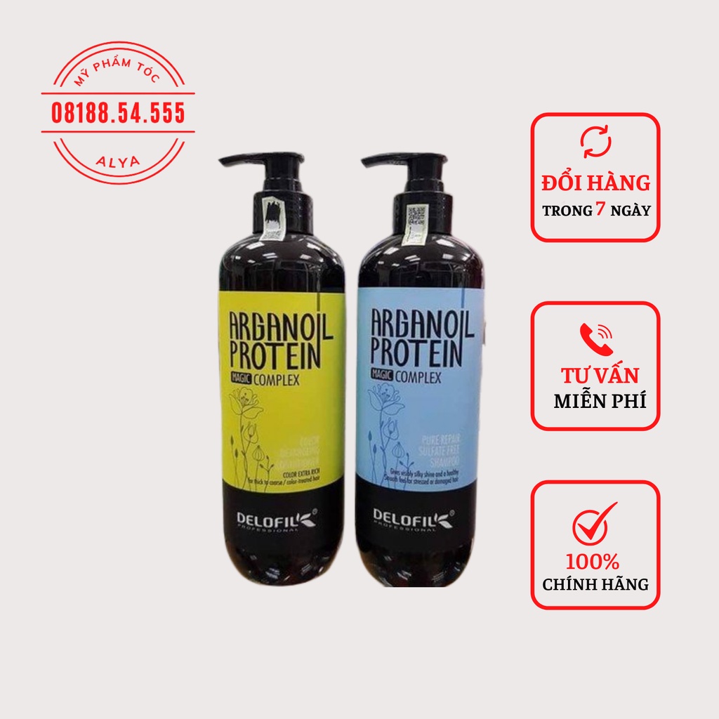 SET GỘI XẢ, CẶP GỘI XẢ DƯỠNG ẨM PHỤC HỒI Delofil Arganoil Protein 800ml *2. HÀNG CHÍNH HÃNG ALYA