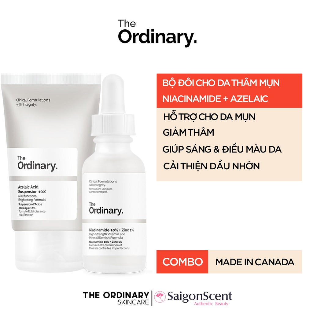 Bộ đôi giảm mụn The Ordinary - 10% Niacinamide + 1% Zinc & Azelaic Acid Suspension 10% ( 30mLx2 )