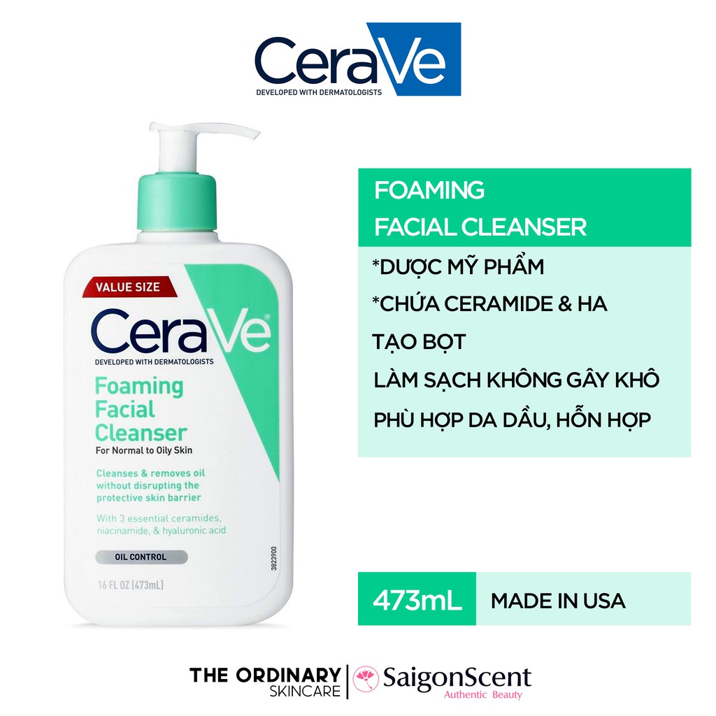 Sữa rửa mặt CeraVe Foaming Facial Cleanser Value Size ( 473mL )