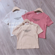 Áo thun xin xin dáng Crop ngắn tay cổ tròn dáng ôm 3 dòng chữ nhỏ XX166 - NhiNhiShop