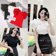 Áo kiểu pha vai bèo dáng ôm, Áo thun kiểu bèo vai cổ tròn tôn dáng AK1388 - NhiNhi Shop