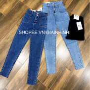 Quần jean nữ túi trước, Quần bò nữ cạp cao vải co giãn QJ2111 - NhiNhiShop
