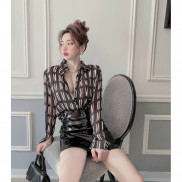 Áo sơ mi von lụa hoạ tiết dài tay, Áo sơ min form vừa dáng dài SM1512 - NhiNhi Shop