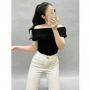 Áo thun kiểu bẹt vai tay cộc, Áo kiểu cổ ngang ngắn tay vải cotton co giãn CS1222 - NhiNhi Shop