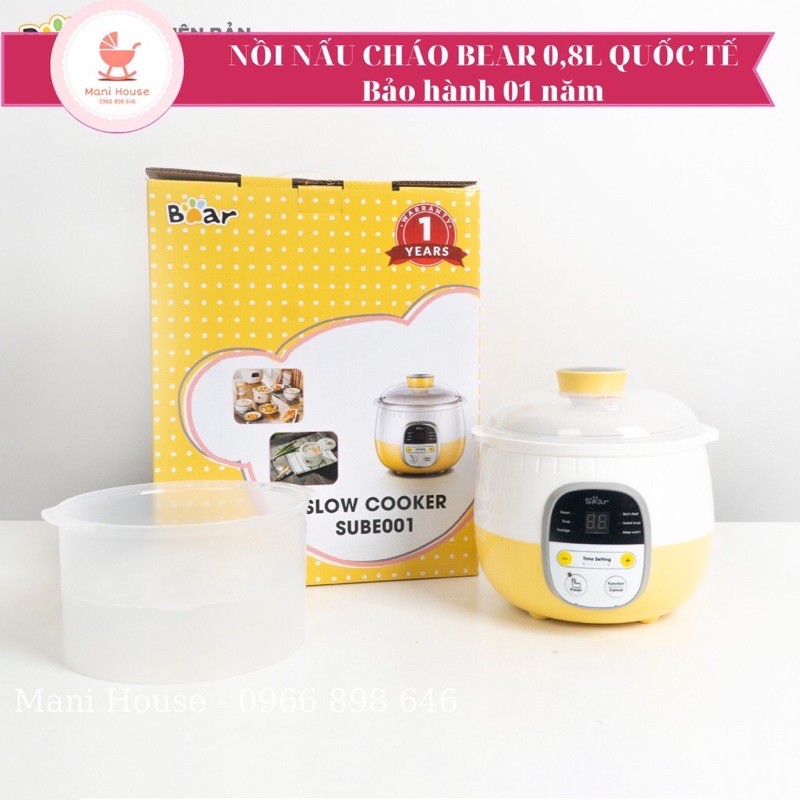 (BẢN QUỐC TẾ) Nồi nấu cháo chậm Bear 0,8l ninh hầm cách thuỷ cho bé (có thể nấu và hấp cùng lúc)
